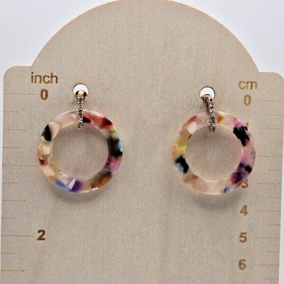 Kenneth Cole Earrings Multicolor Resin‎ Circles on Goldtone with Rhinestones - Picture 6 of 6